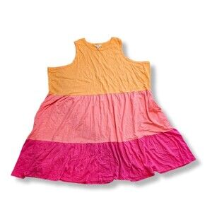 Terra & Sky colorblock tiered dress 5x orange pink sleeveless swing midi dress